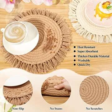 13 Inch Boho Cotton Placemats Set for Home Dining