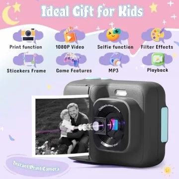Kids Camera, 1080P Instant Digital Print Camera for Kids, Christmas Birthday Gifts for 4 5 6 7 8 9 1...