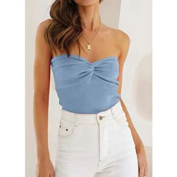 EFAN Womens Tube Tops Summer Sweater Twist Knot Front Knit Bandeau Strapless Ribbed Sleeveless Y2K C...