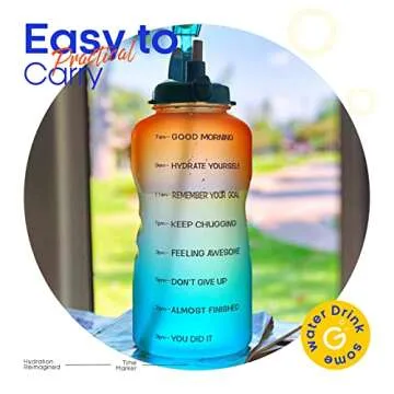 Giotto Large 1 Gallon/128oz (When Full) Motivational Water Bottle with Time Marker & Straw, Leakproof Tritan BPA Free for Fitness-Orange/Green Gradient