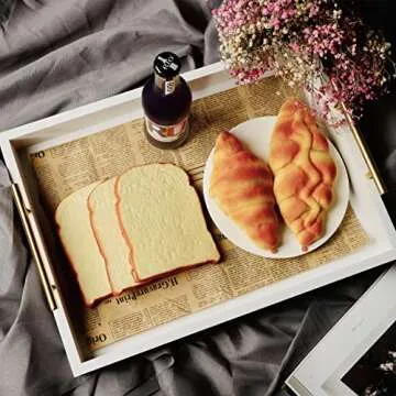 JJSQYLAN Wooden Serving Tray with Handles Rectangle Breakfast Tray for Coffee Table Decorative Ottoman Tray 16”x 12” for All Occasion's (White)