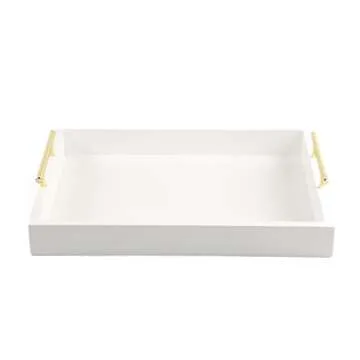 JJSQYLAN Wooden Serving Tray with Handles Rectangle Breakfast Tray for Coffee Table Decorative Ottoman Tray 16”x 12” for All Occasion's (White)