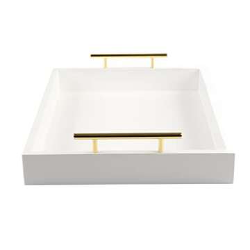 JJSQYLAN Wooden Serving Tray with Handles Rectangle Breakfast Tray for Coffee Table Decorative Ottoman Tray 16”x 12” for All Occasion's (White)