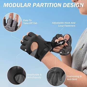 LIFECT Freedom Workout Gloves, Knuckle Weight Lifting Shorty Fingerless Gloves with Curved Open Back...