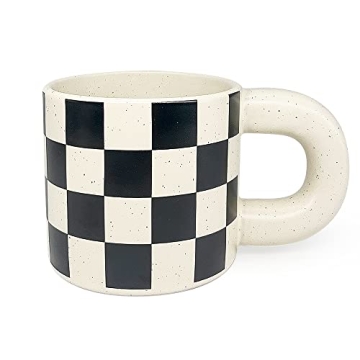 Exquisite 12 oz Ceramic Coffee Mug with Unique Checkered Design, Dishwasher & Microwave Safe