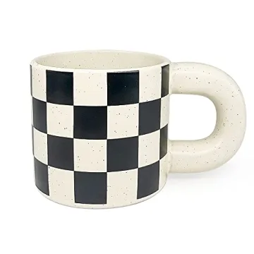 Exquisite 12 oz Ceramic Coffee Mug with Unique Checkered Design, Dishwasher & Microwave Safe