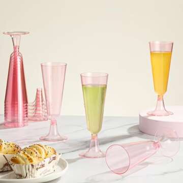 SUREHOME Pink Champagne Flutes Plastic Champagne Glasses Disposable Mimosa Glasses 40 Pack 5.5 Oz Cl...