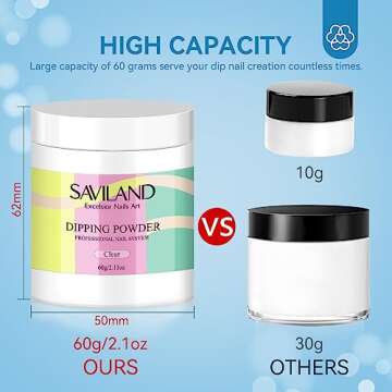 SAVILAND Clear Dip Powder for Easy DIY Nail Art