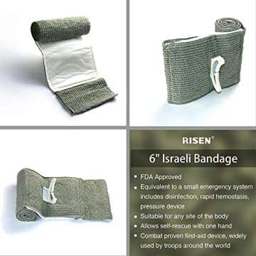 RISEN Israeli Bandage Vacuum Sterile Compression Bandages for First Aid Emergency Battle Wound Dressing Self-Rescue, 6 Inch, 1 Pack