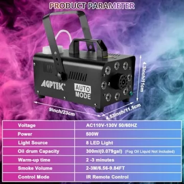 AGPTEK 500W Fog Machine with 13 Colorful LED Lights