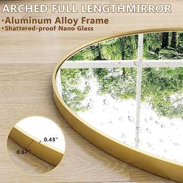 Easly Oversized Full-Body Mirror, 76" x 34" Arched Full-Length Mirror, Gold Metal Frame, Floor Mirror for Bedroom, Living/Dressing Room, Gym - Stand/Wall Mounted/Leaning