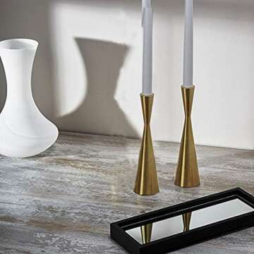 Luxurious Brass Gold Taper Candlestick Holders - Set of 2