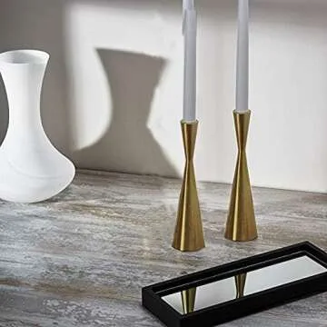 Luxurious Brass Gold Taper Candlestick Holders - Set of 2
