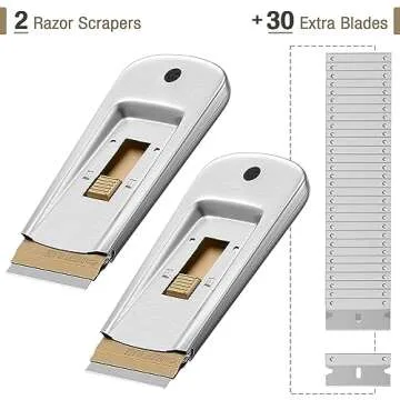 Bates- Metal Razor Blade Scraper, 2 Pack, 30 Extra Blades for Adhesive Removal