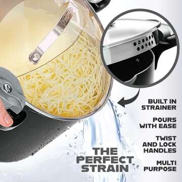 GOTHAM STEEL 5 Qt Ceramic Stock Pot Multipurpose Pasta Pot with Strainer Lid & Twist and Lock Handle...