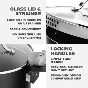 GOTHAM STEEL 5 Qt Ceramic Stock Pot Multipurpose Pasta Pot with Strainer Lid & Twist and Lock Handles, Nonstick Ceramic Pot for Soup, Spaghetti, Rice, Pots for Kitchen, Dishwasher Safe - BLACK