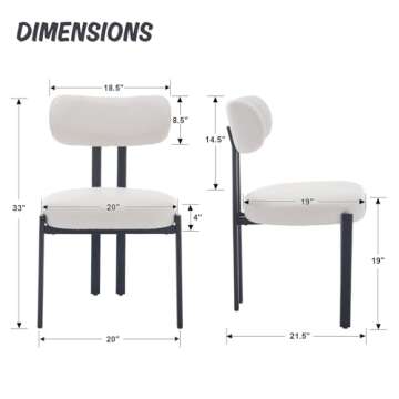 LukeAlon Faux Leather Dining Chairs Set of 2, Modern Curved Back Armless Kitchen Chairs with Black M...