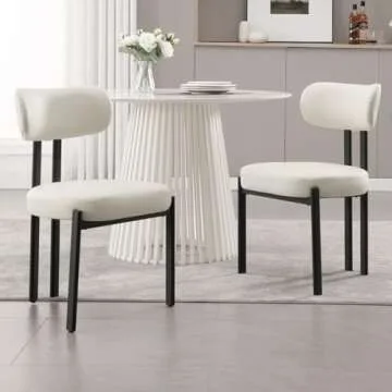 LukeAlon Faux Leather Dining Chairs Set of 2, Modern Curved Back Armless Kitchen Chairs with Black Metal Legs Upholstered Dining Room Chairs Reception Guest Chairs for Home Office Restaurant, White