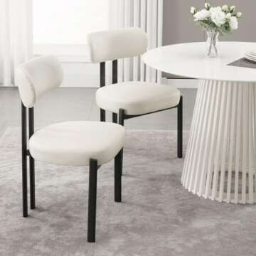 LukeAlon Faux Leather Dining Chairs Set of 2, Modern Curved Back Armless Kitchen Chairs with Black Metal Legs Upholstered Dining Room Chairs Reception Guest Chairs for Home Office Restaurant, White