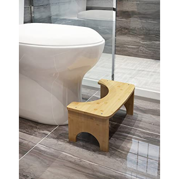 Bamboo Toilet Stool for Adults Kids Non-Slip Mat 6.5 Inch