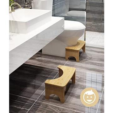 Bamboo Toilet Stool for Adults Kids Non-Slip Mat 6.5 Inch