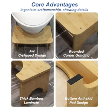 Bamboo Toilet Stool for Adults Kids Non-Slip Mat 6.5 Inch