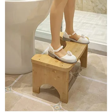 Bamboo Toilet Stool for Adults Kids Non-Slip Mat 6.5 Inch
