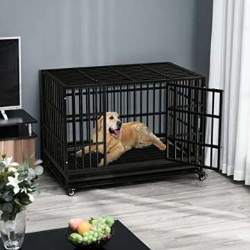 LEMBERI 48/38 inch Heavy Duty Indestructible Dog Crate, Escape Proof Dog Cage Kennel with Lockable W...