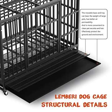 LEMBERI Heavy Duty Indestructible Dog Crate for Large Dogs