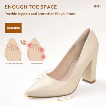 IDIFU Women's IN4 Chunky-HI Block High Heels Closed Pointed Toe Pumps Dress Office Shoes for Women (7.5, Beige Pu)