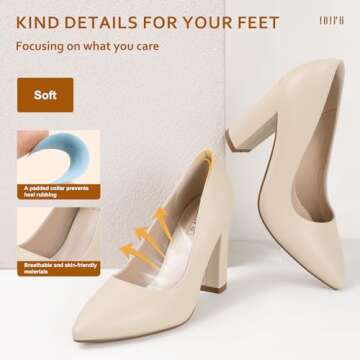 IDIFU Women's IN4 Chunky-HI Block High Heels Closed Pointed Toe Pumps Dress Office Shoes for Women (7.5, Beige Pu)