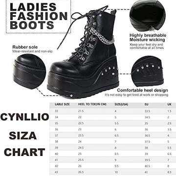 CYNLLIO Women's Punk Platform Combat Boots for All Occasions