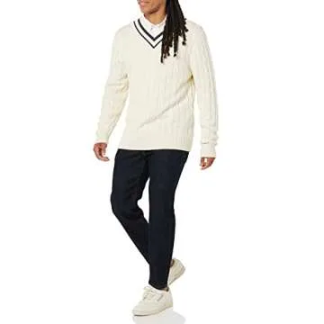 Amazon Essentials Men's Cable Knit V-Neck Sweater