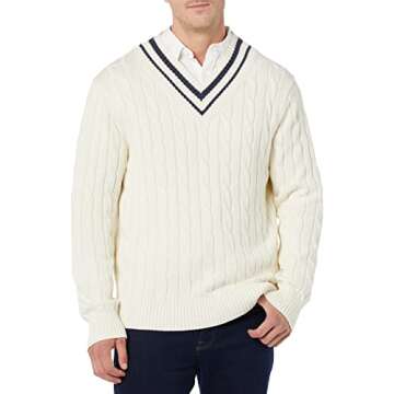 Amazon Essentials Men's Cable Knit V-Neck Sweater