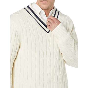 Amazon Essentials Men's Cable Knit V-Neck Sweater