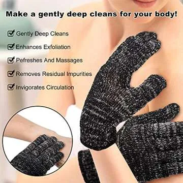 Exfoliating Bath Gloves for Shower - Bamboo Charcoal Bath Gloves for Shower, Spa, Massage, Body Scrubs, Remove Dead Skin, Deep Cleaning