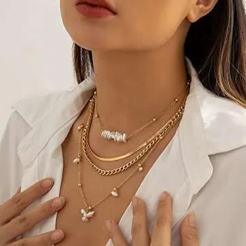 Octwine Dainty Pearl Beads Flat Snake Chunky Chain Choker Necklace Fashion Vintage Bridal Wedding Necklace for Women