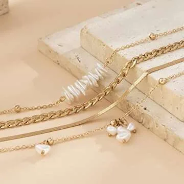 Octwine Dainty Pearl Beads Flat Snake Chunky Chain Choker Necklace Fashion Vintage Bridal Wedding Necklace for Women