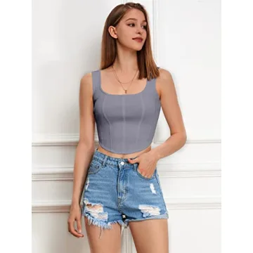 LILLUSORY Womens Halter Neck Sleeveless Ribbed Tank Crop Tops 2023 Summer Trendy Casual Dressy Sexy Cute Going Out Workout Tube Bustier Corset Gunsmoke