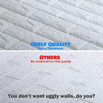 DEELF OUTLET White 3D Brick Wallpaper 20 pcs Faux Brick Textured Effect Background Stickers for Wall Decoration Total 80 Square Feet Coverage