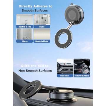 Upgraded 360° Vacuum Magnetic Phone Holder, Magnetic Car Phone Mount, Hands-Free Suction Cup Phone ...