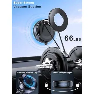 Upgraded 360° Vacuum Magnetic Phone Holder, Magnetic Car Phone Mount, Hands-Free Suction Cup Phone Holder for Car/Gym/Mirror/Shower/Smooth Surface, Car Mount Fit for iPhone 16 Pro Max/ Android Black