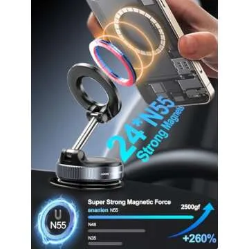 Upgraded 360° Vacuum Magnetic Phone Holder, Magnetic Car Phone Mount, Hands-Free Suction Cup Phone Holder for Car/Gym/Mirror/Shower/Smooth Surface, Car Mount Fit for iPhone 16 Pro Max/ Android Black