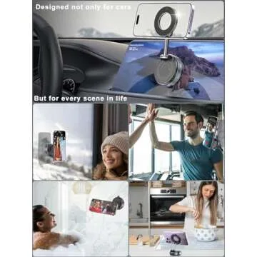 Upgraded 360° Vacuum Magnetic Phone Holder, Magnetic Car Phone Mount, Hands-Free Suction Cup Phone Holder for Car/Gym/Mirror/Shower/Smooth Surface, Car Mount Fit for iPhone 16 Pro Max/ Android Black