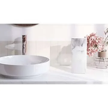 Essentra Home Toothbrush Holder with Lid, Elegant White Marble Bathroom Toothbrush & Toothpaste Organizer – Blanc Collection