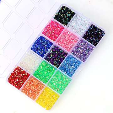Sunfairy Transparent 17500PCS Flatback Rhinestones 15 Mixed Color Flat Back Gems Round Shape Crystal...