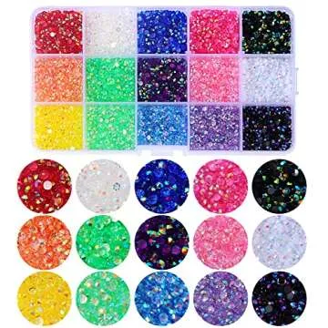 Sunfairy Transparent 17500PCS Flatback Rhinestones 15 Mixed Color Flat Back Gems Round Shape Crystals Rhinestones for Crafts Nail Face Art Shoes Diamond Painting (4mm(11000PCS))