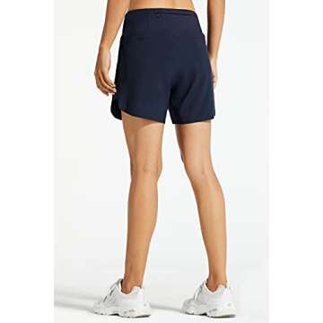 Libin Women's 5 Inches Athletic Running Shorts with Liner Quick Dry Workout Gym Shorts for Lounge Sports with Zipper Pockets,Navy Blue L