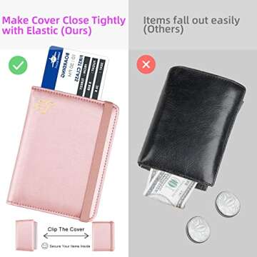 WALNEW AirTag Passport Holder, PU Leather Airtag Wallet RFID Blocking Passport Cover Travel Essentials Case for Women Men (Rosegold)