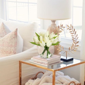 DILATATA White Tulips in Vase 6" Faux Flowers for Decor